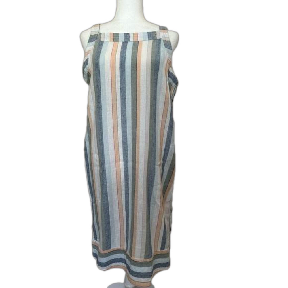 Forcynthia Linen Blend Tank Dress with Pockets and Working Side Buttons NWT
